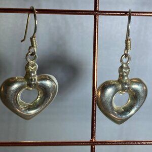 Vintage Sterling Silver French Wire Heart Earrings